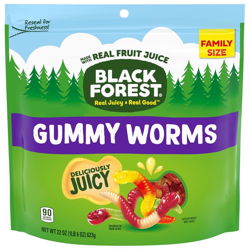 Black Forest Gummy Worms Candy, Real Fruit Juice, 22 oz Bag