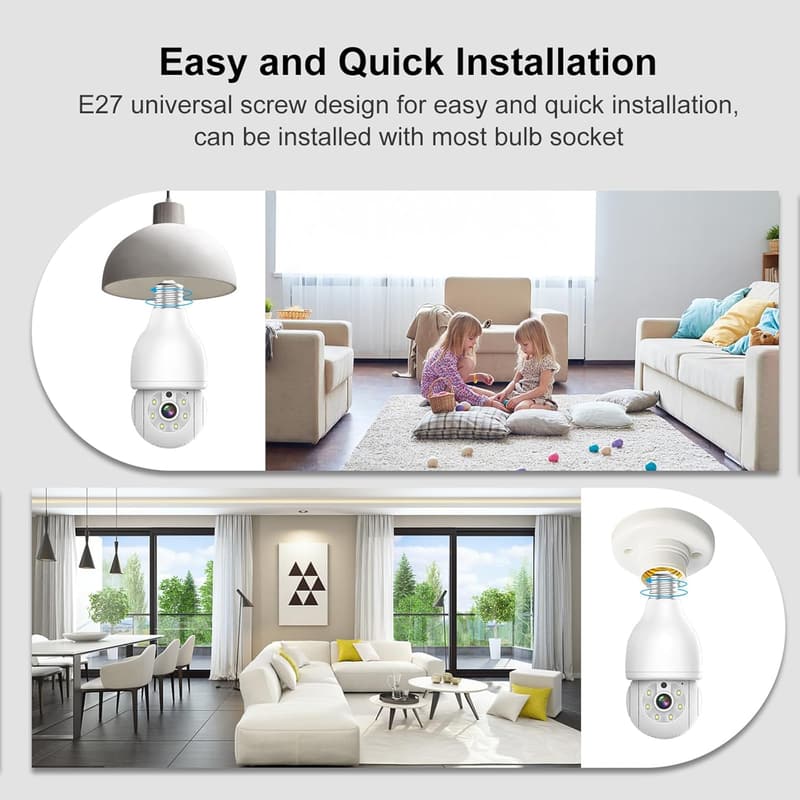 2K WiFi Light Bulb Security Camera with Night Vision