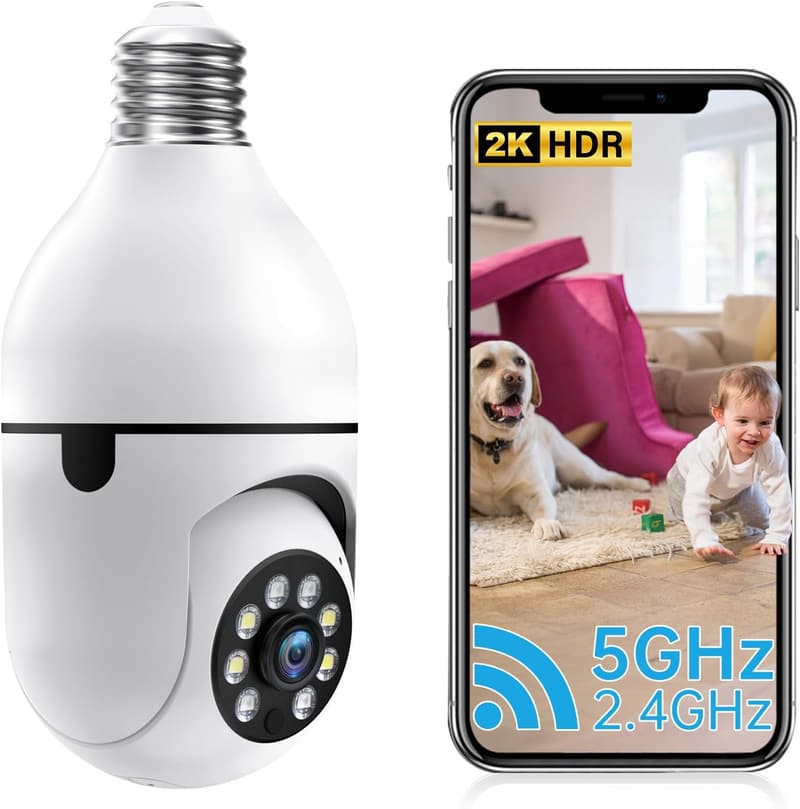 Wireless Outdoor 2K Light Bulb Security Camera with Night Vision