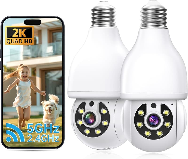 2K Wireless Security Camera Bulbs with Color Night Vision (2-Pack)