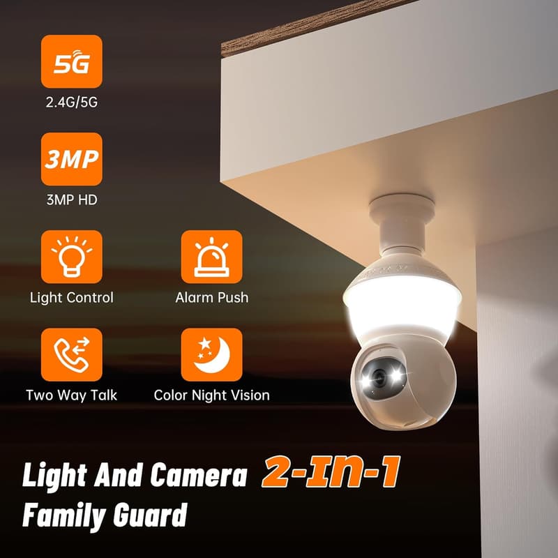 Wireless Light Bulb Security Camera with Motion Detection and Night Vision