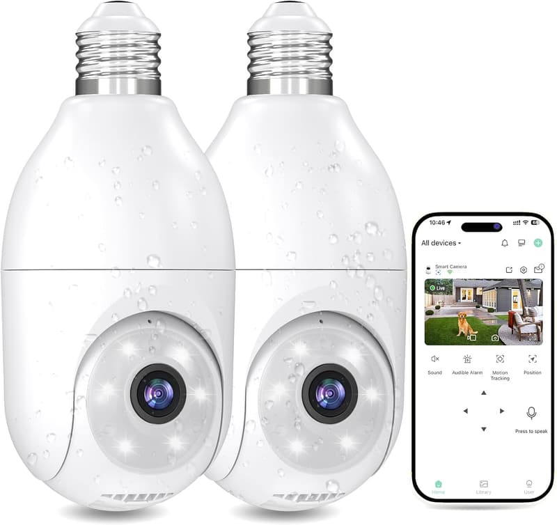 Wireless 2K Light Bulb Security Camera with Motion Detection