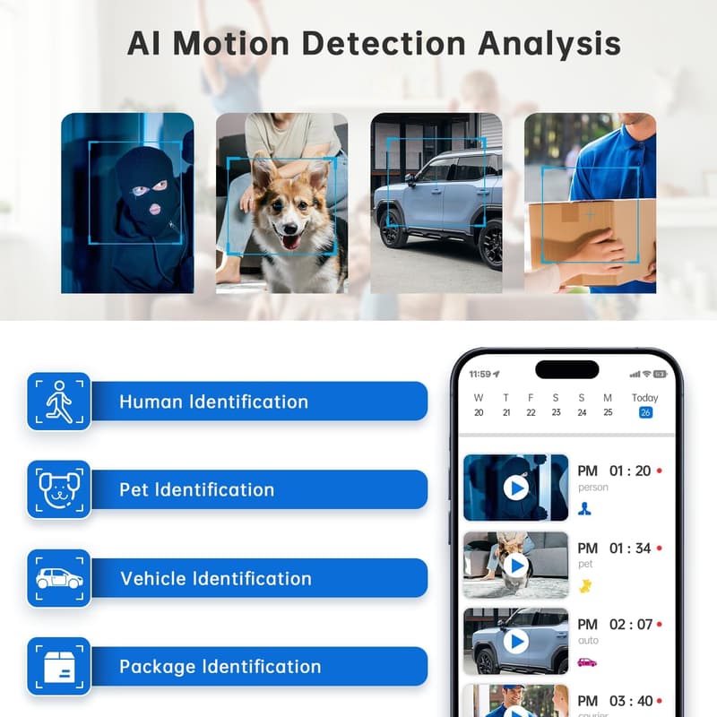 2-Pack 2K WiFi Security Cameras with AI & Cloud Storage
