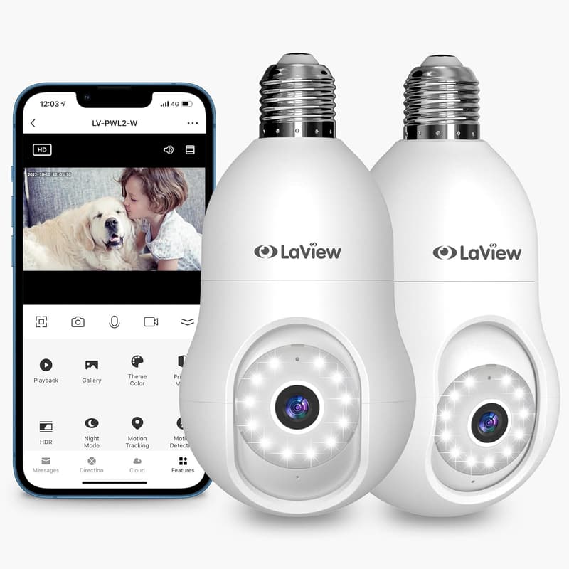 LaView 4MP 360° Wireless Security Cameras with Motion Detection (2 Pack)
