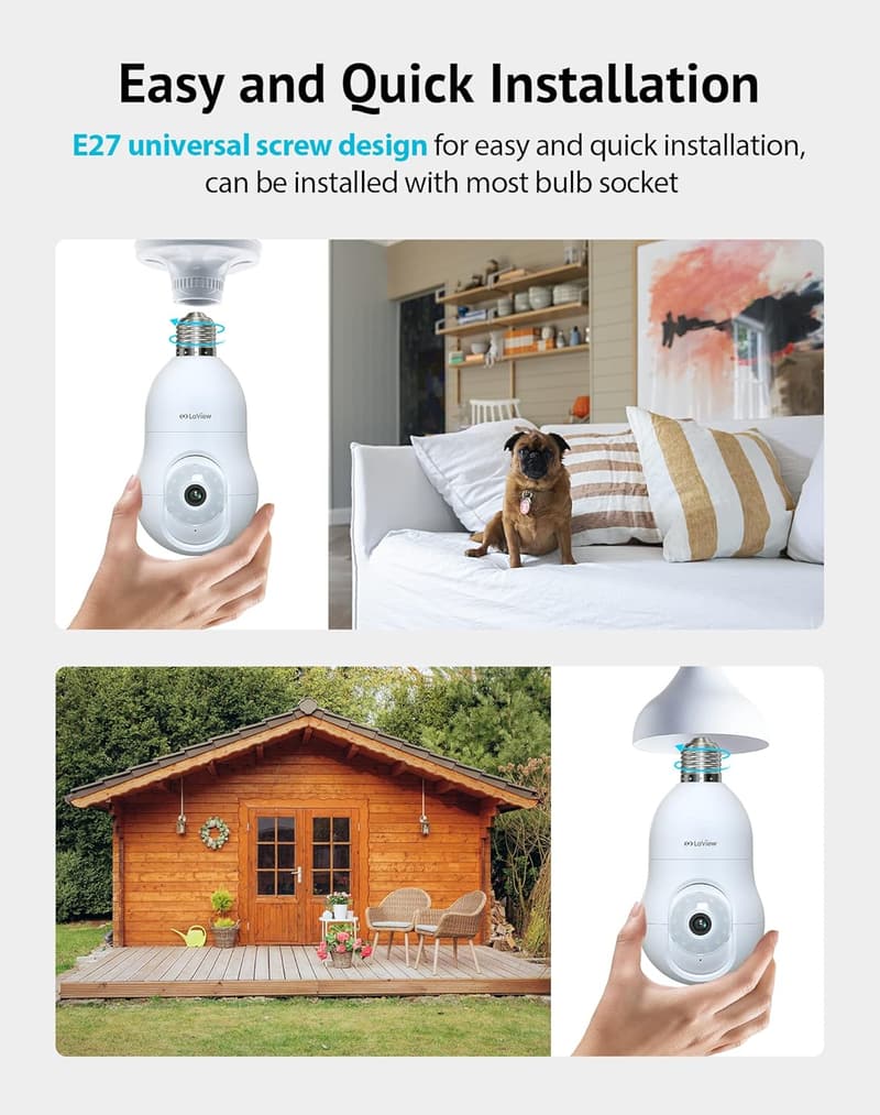 LaView 4MP 360° Wireless Security Cameras with Motion Detection (2 Pack)