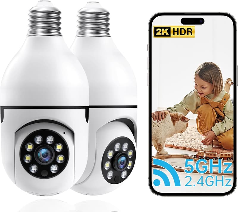 2-Pack 2K Outdoor Security Camera Bulbs with Night Vision