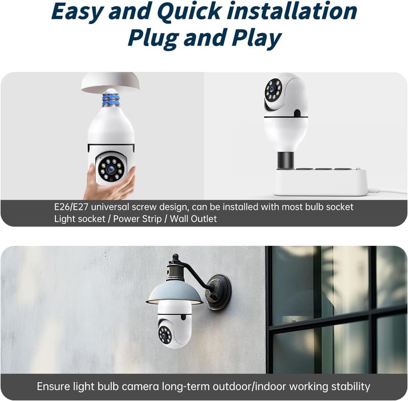 2-Pack 2K Outdoor Security Camera Bulbs with Night Vision