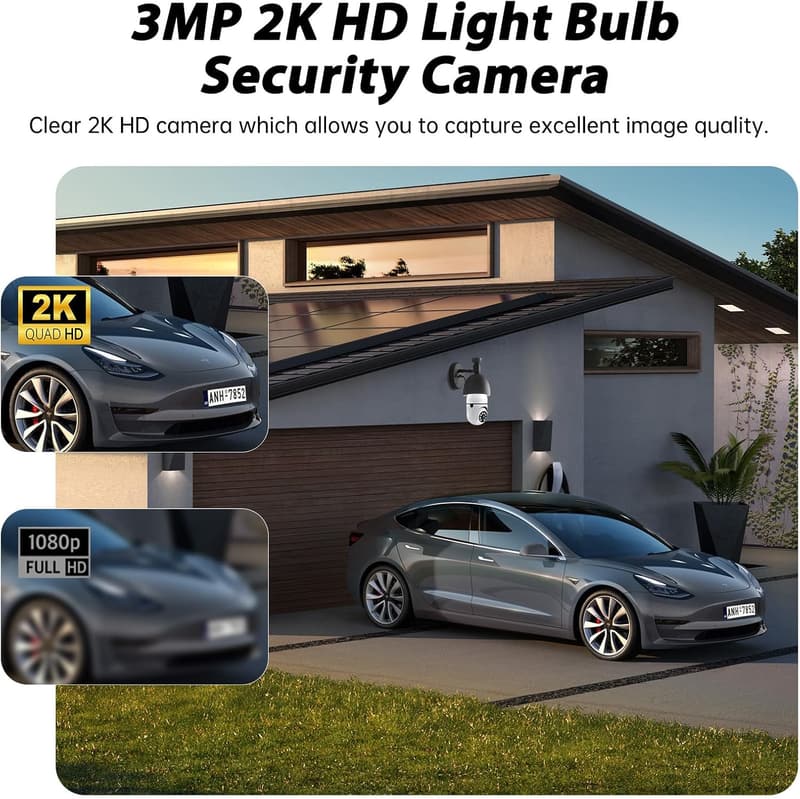 2-Pack 2K Outdoor Security Camera Bulbs with Night Vision