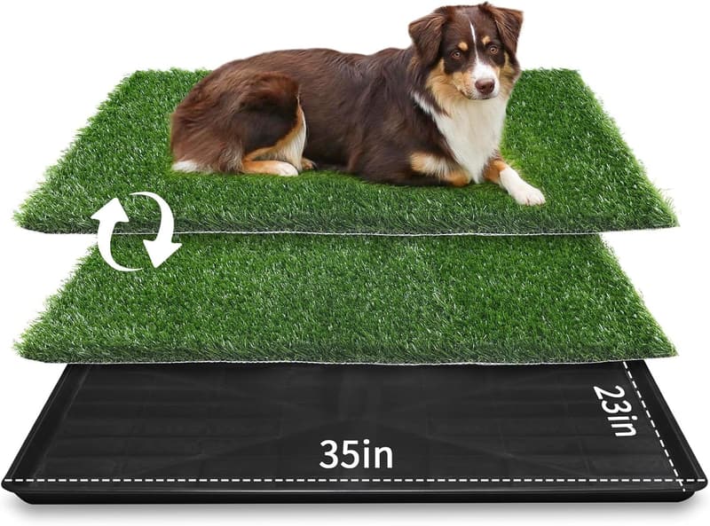 Large Dog Grass Pad with Tray - 35x23in Indoor/Outdoor Potty Solution