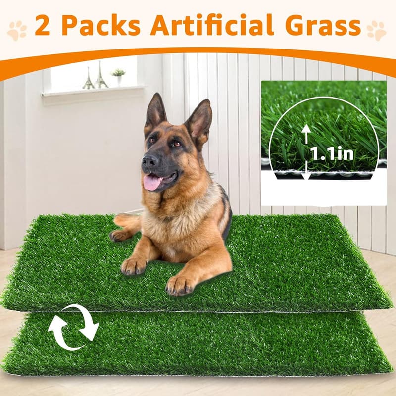 Large Dog Grass Pad with Tray - 35x23in Indoor/Outdoor Potty Solution