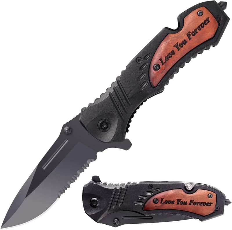 Wood Anniversary Engraved Pocket Knife for Him