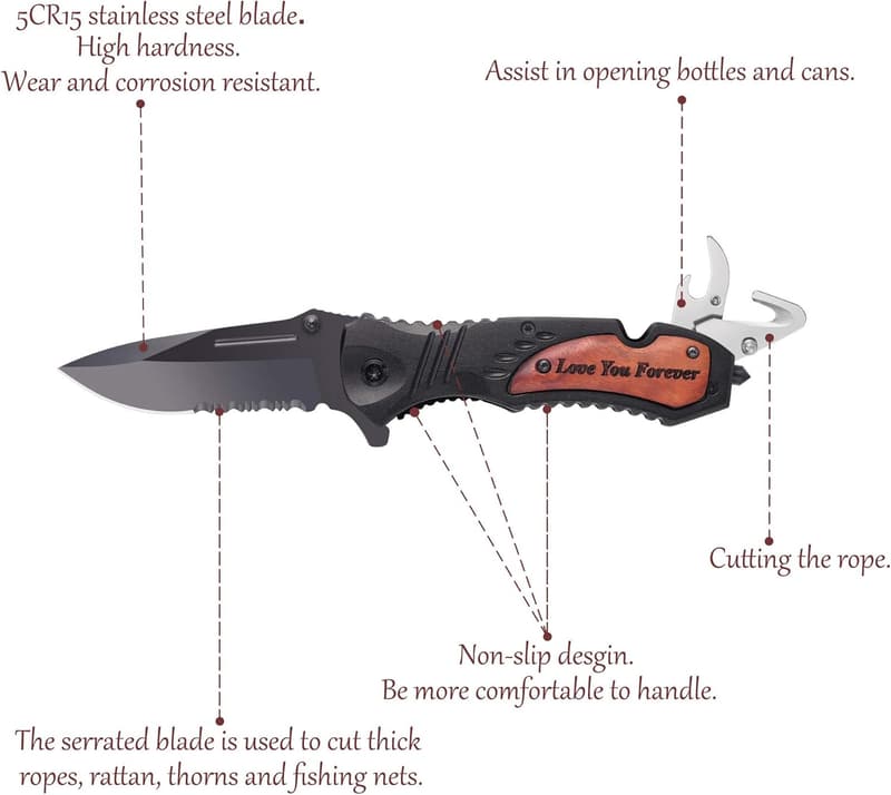 Wood Anniversary Engraved Pocket Knife for Him
