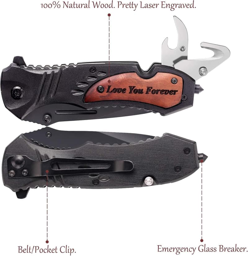 Wood Anniversary Engraved Pocket Knife for Him
