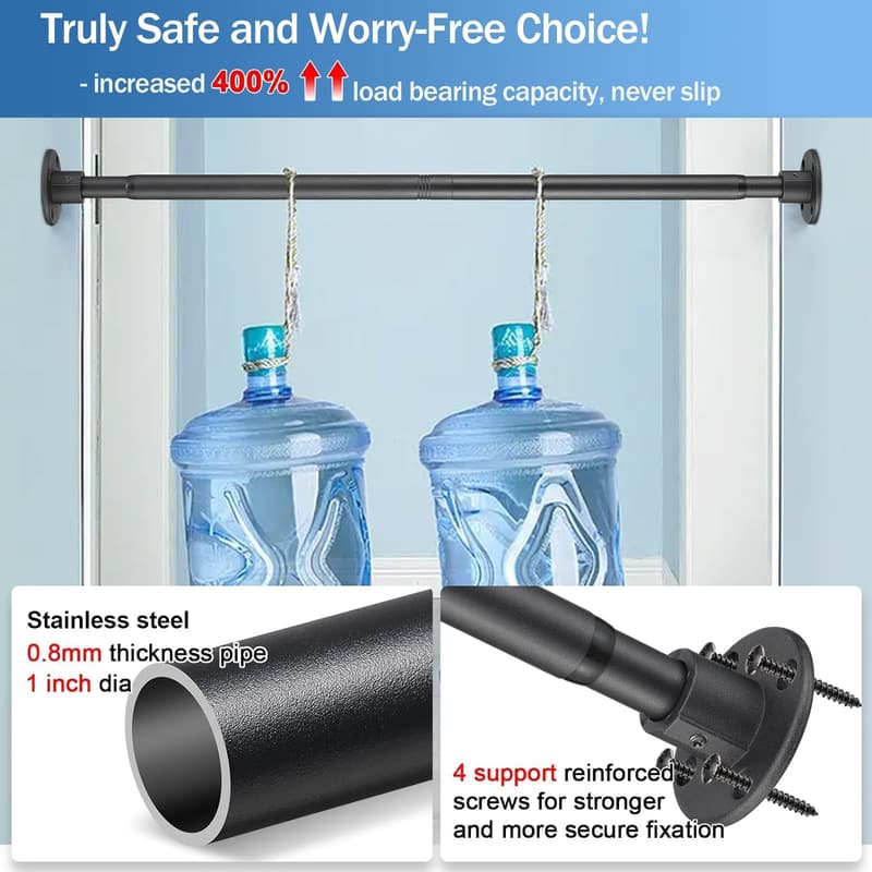 Industrial Adjustable Shower Rod - Matte Black, 28 to 76