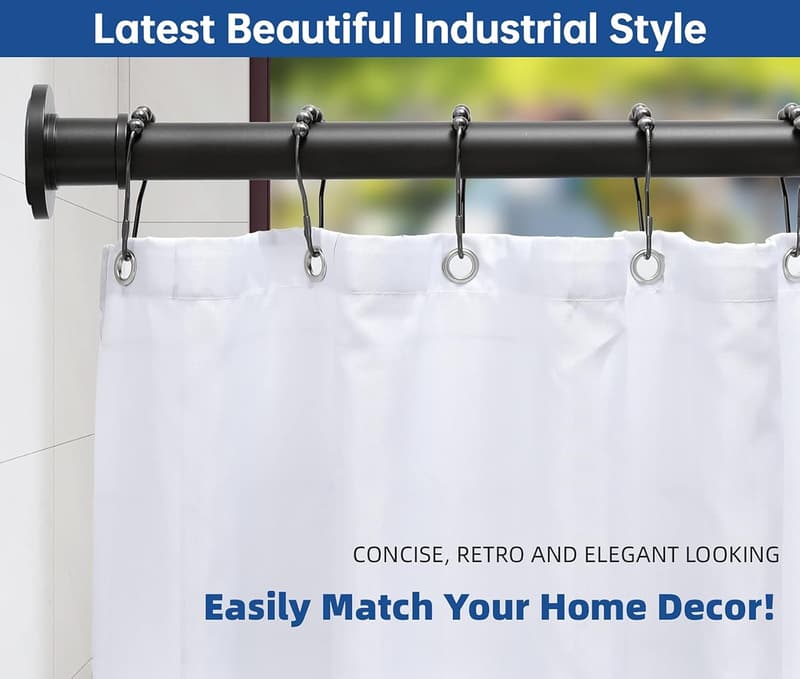 Matte Black Stainless Steel Shower Curtain Rod - 43-72 Inch