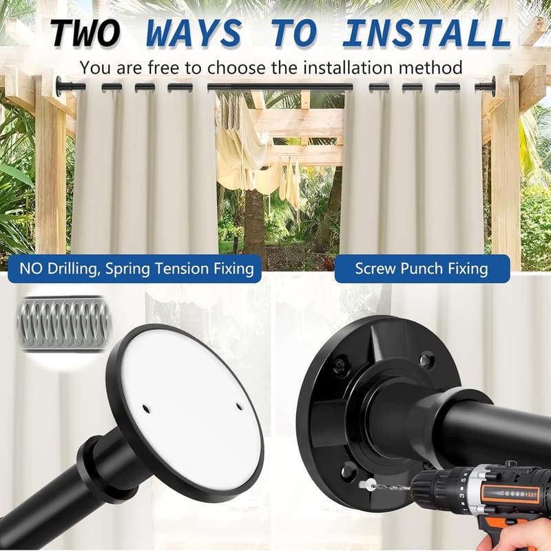 Matte Black Adjustable Shower Curtain Rod, 31-76 Inches