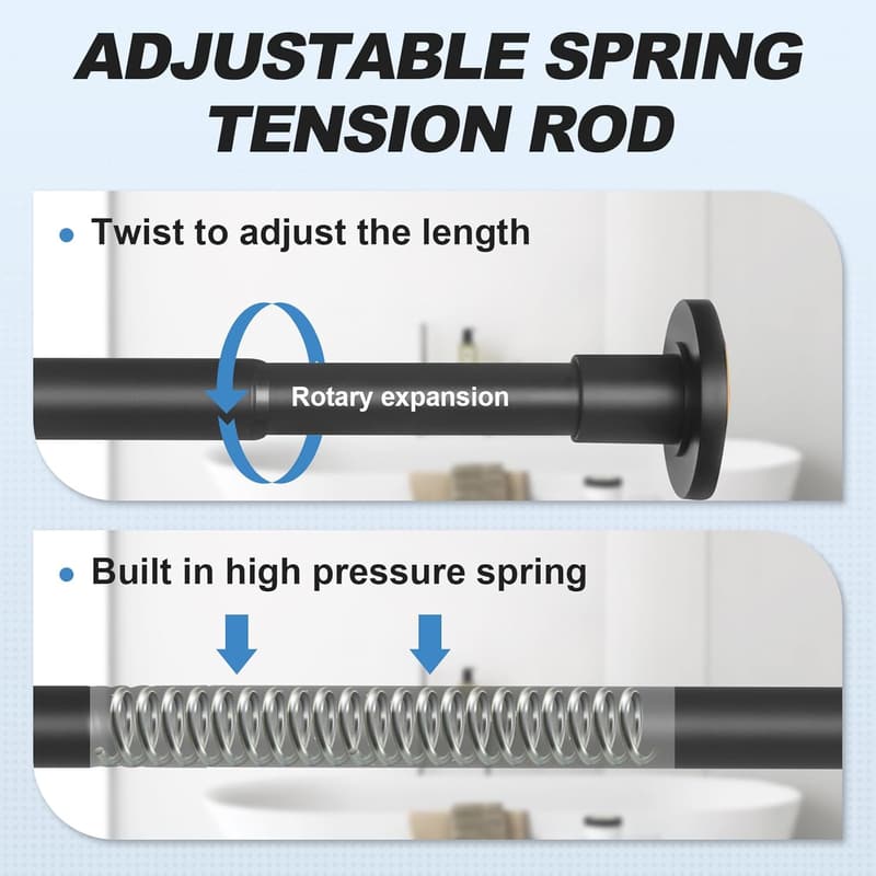 Adjustable Black Shower Curtain Rod, 31-80 Inch Stainless Steel