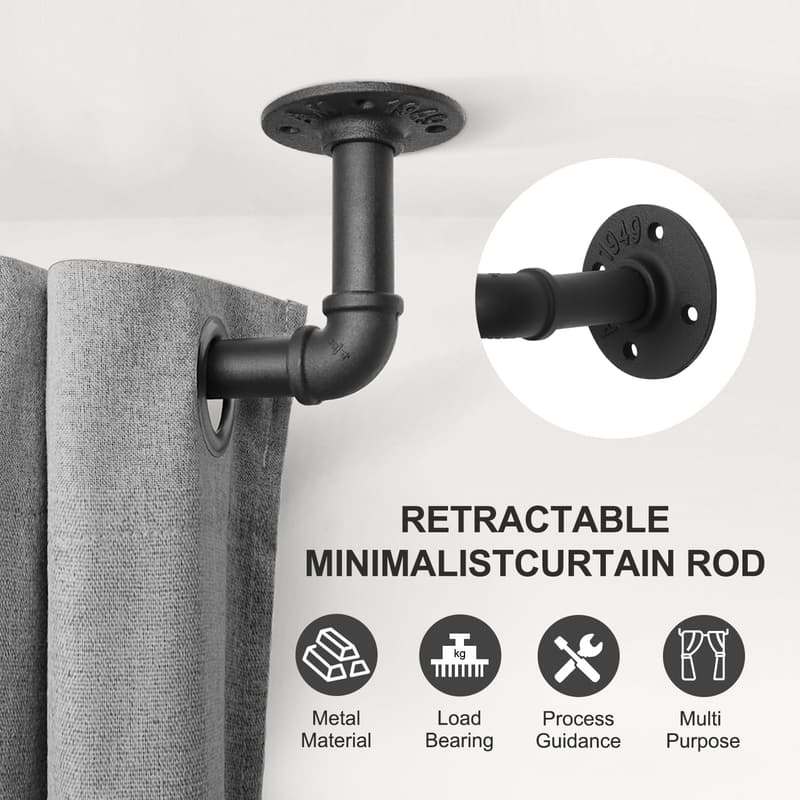Heavy-Duty Industrial Pipe Curtain Rod, 48-84 Inch, Black