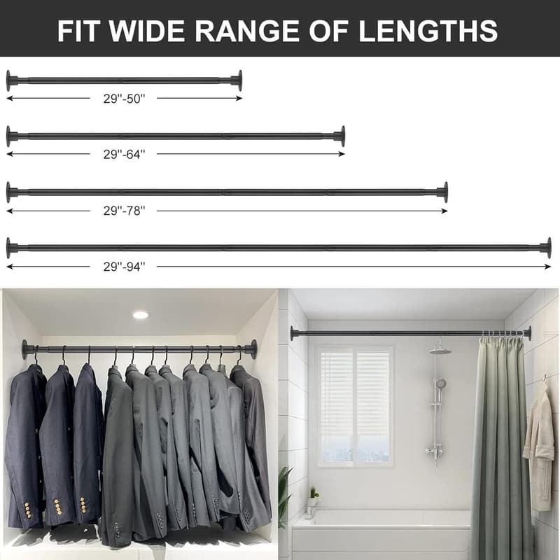 Adjustable Heavy-Duty Black Shower Curtain Rod, 29-49 Inch