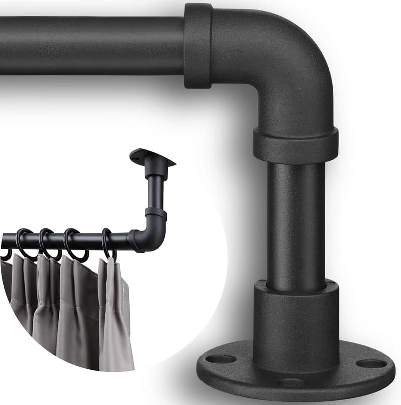 Matte Black Industrial Curtain Rods Set for 48-84 Inch Windows