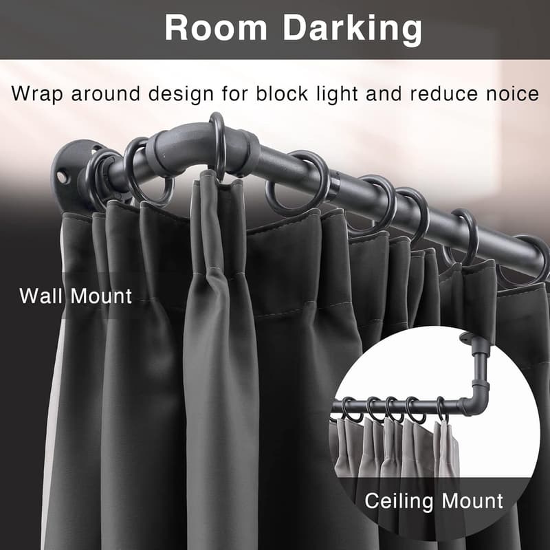Matte Black Industrial Curtain Rods Set for 48-84 Inch Windows
