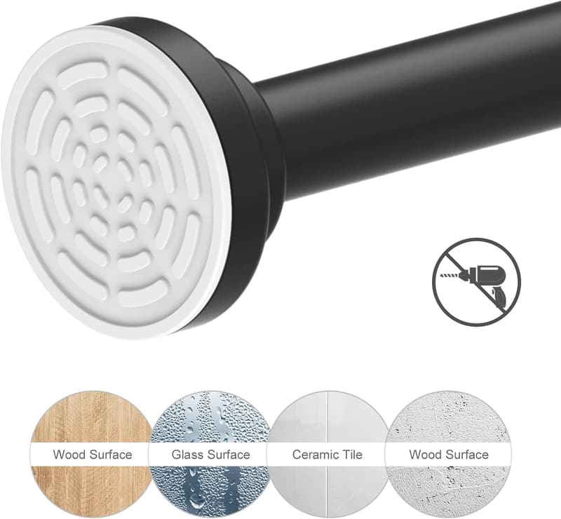 Non-Slip Spring Tension Curtain Rod - 26-76 Inch, Black