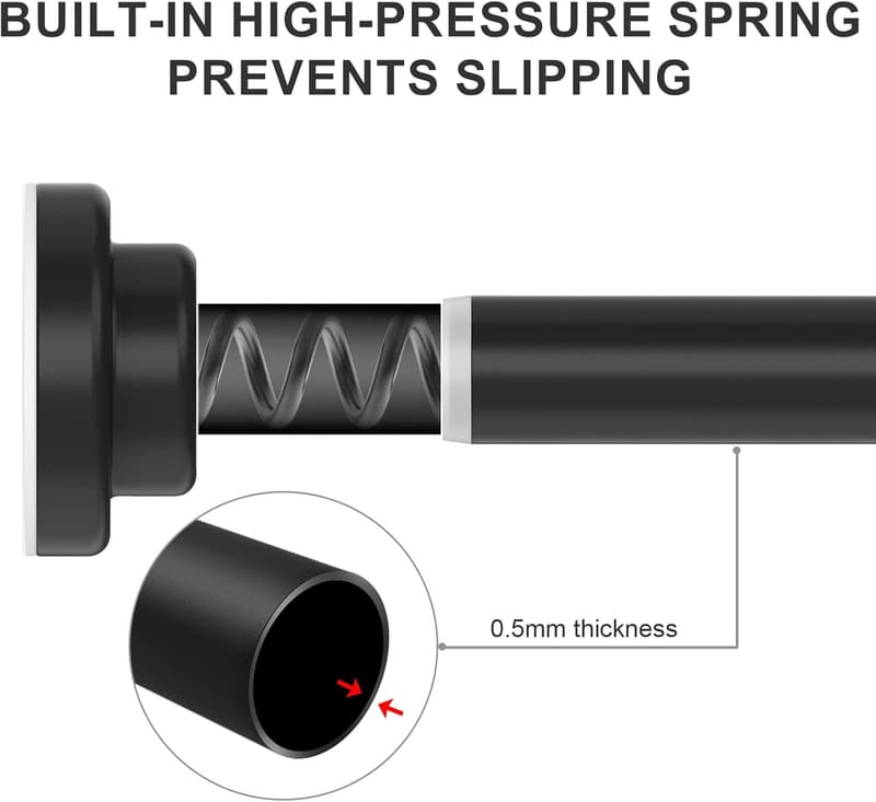 Non-Slip Spring Tension Curtain Rod - 26-76 Inch, Black