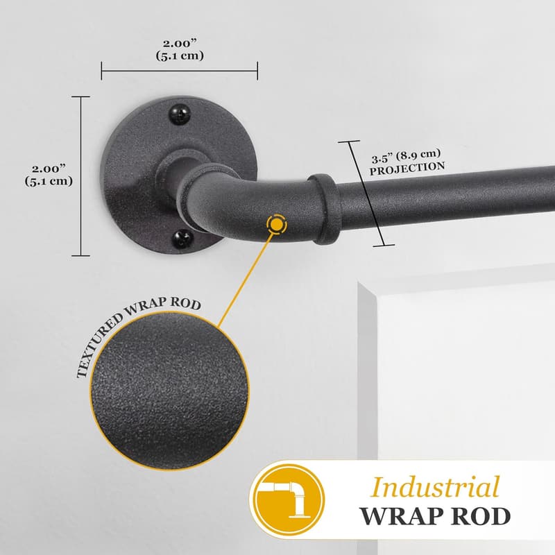 Adjustable Black Curtain Rod - Textured Industrial Design, 48-84 Inches