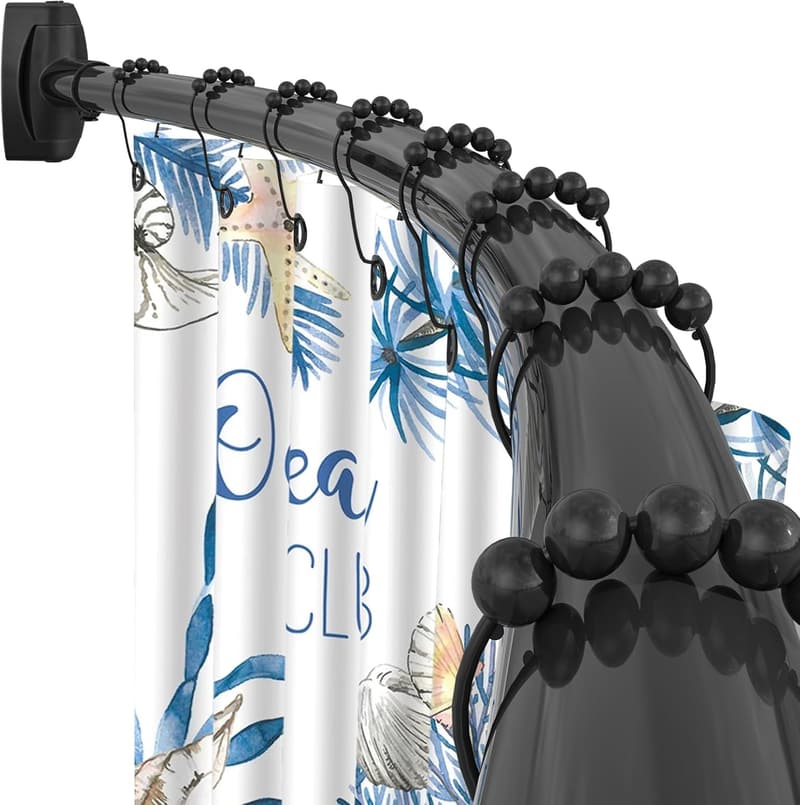 Matte Black Adjustable Curved Shower Curtain Rod, 35-82 in.