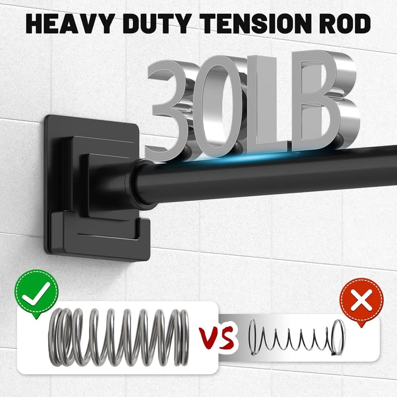 Adjustable Matte Black Tension Shower Rod (31-79 inches)