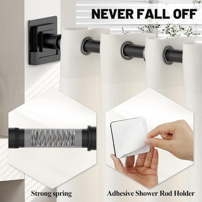 Adjustable Matte Black Tension Shower Rod (31-79 inches)