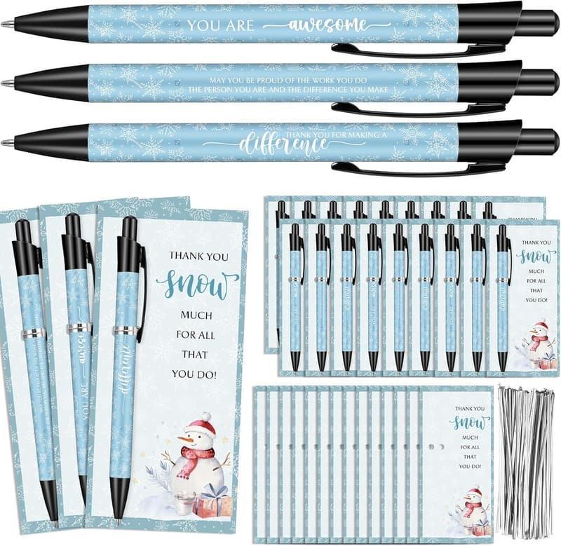 Employee Christmas Appreciation Gift Set: Snowman Pens & Cards