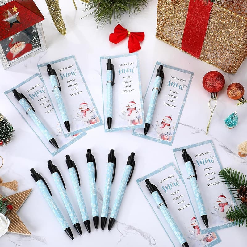 Employee Christmas Appreciation Gift Set: Snowman Pens & Cards