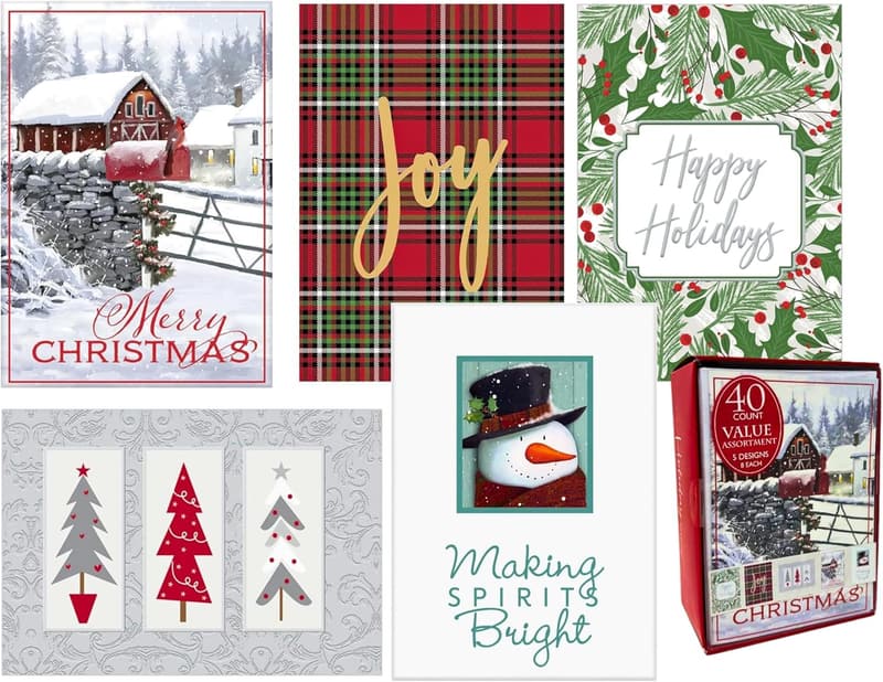 40-Count Holiday Greeting Card Set with Envelopes - 5 Designs