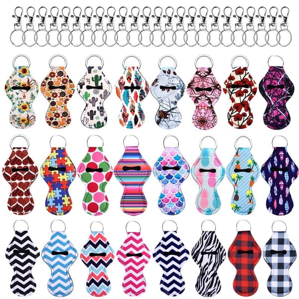 Chapstick Holder Keychains with 24 Colorful Clips