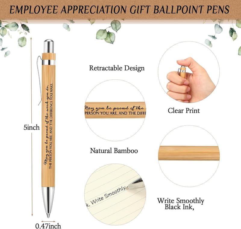 Employee Appreciation Gift Set: Bamboo Pens & Inspirational Cards