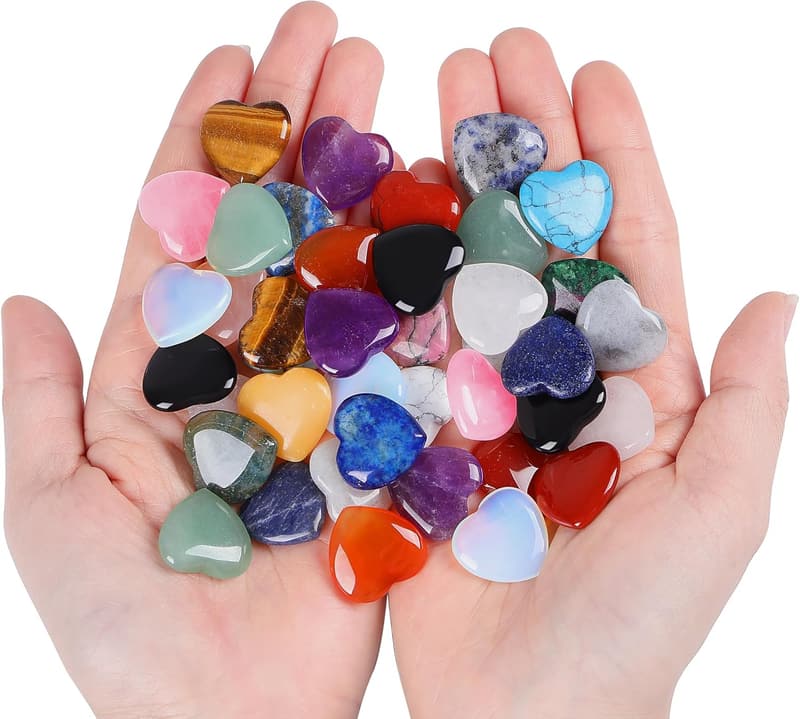 Natural Rose Quartz & Amethyst Heart Crystal Set for Women