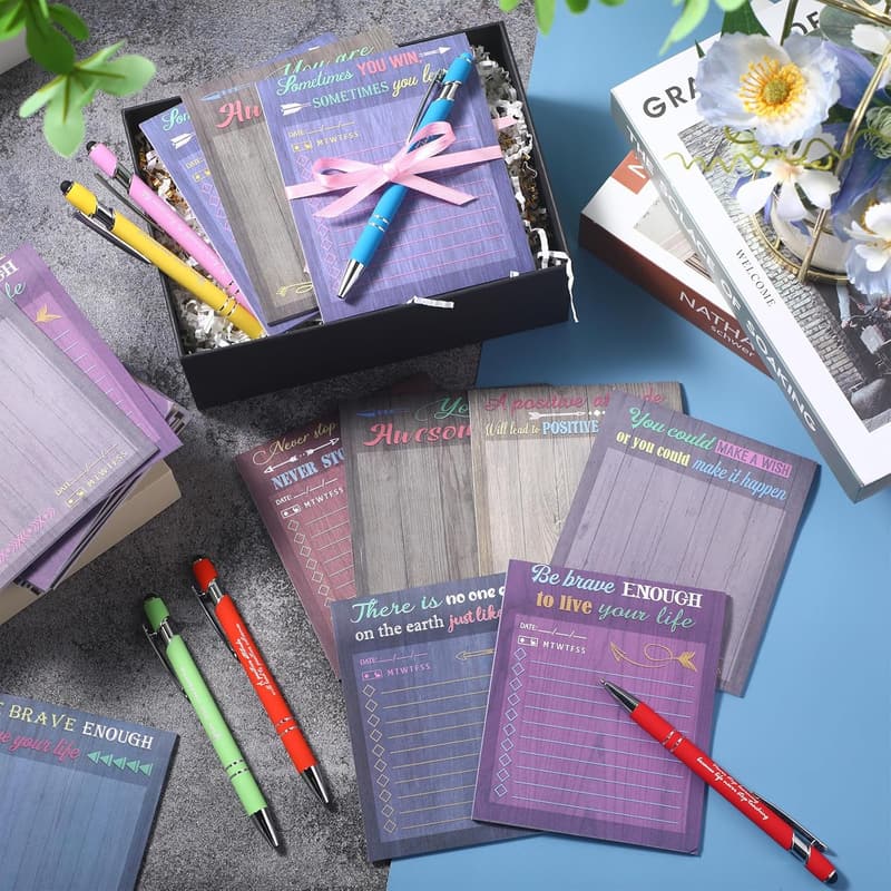 Inspirational Gift Set: 72 Motivational Notepads & Pens