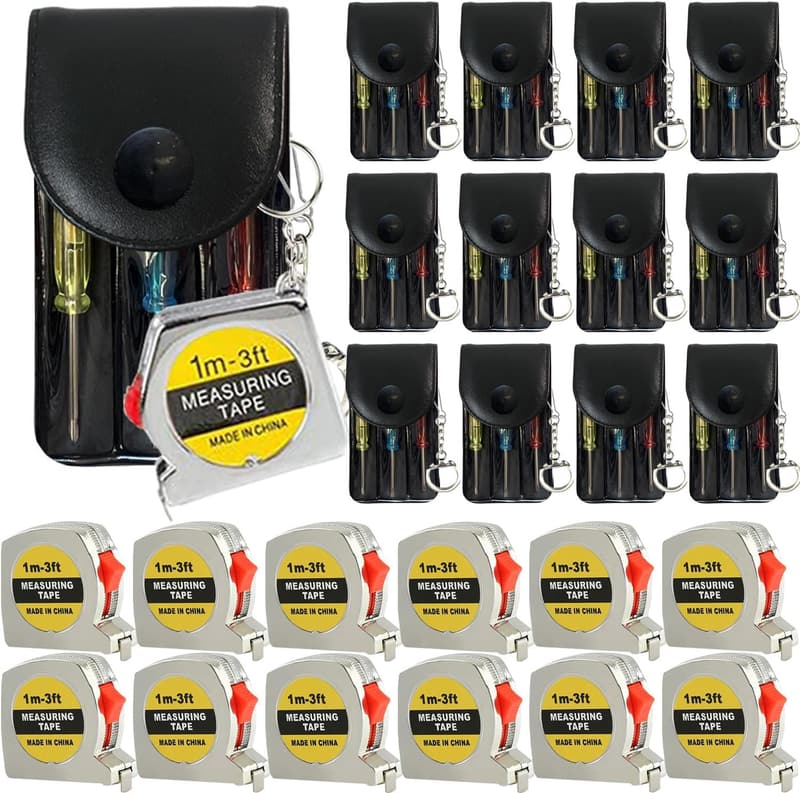 Retractable Keychain Tape Measure & Mini Screwdriver Set (24 Pcs)