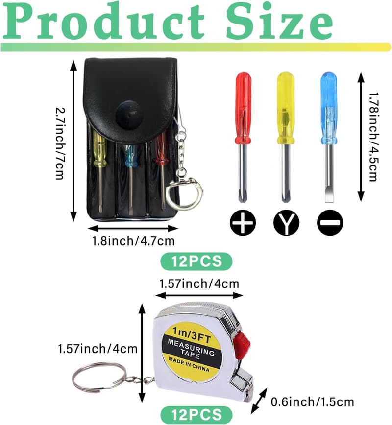 Retractable Keychain Tape Measure & Mini Screwdriver Set (24 Pcs)