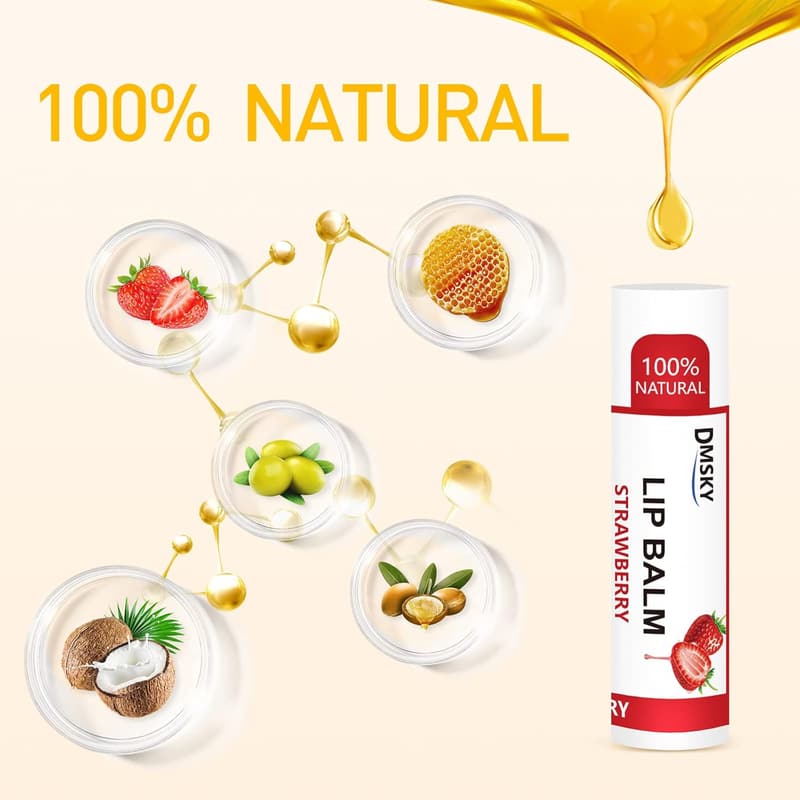 Natural Lip Balm Pack with Vitamin E & Coconut Oil - 12 Flavors