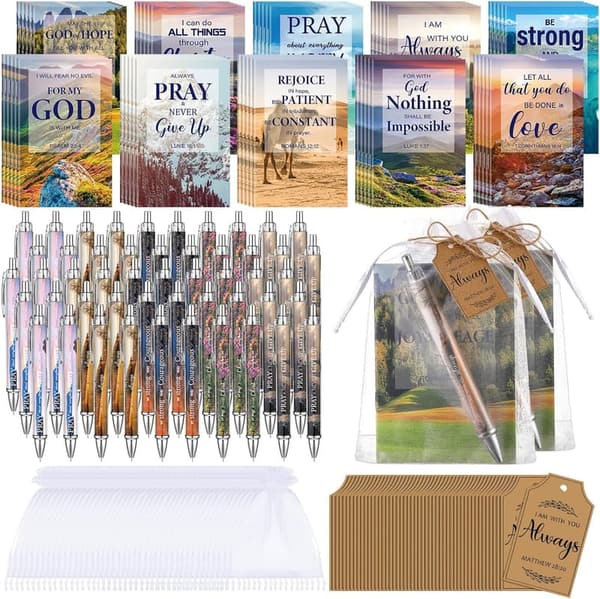 Christian Party Gift Set: 50 Scripture Notebooks, Pens & Tags