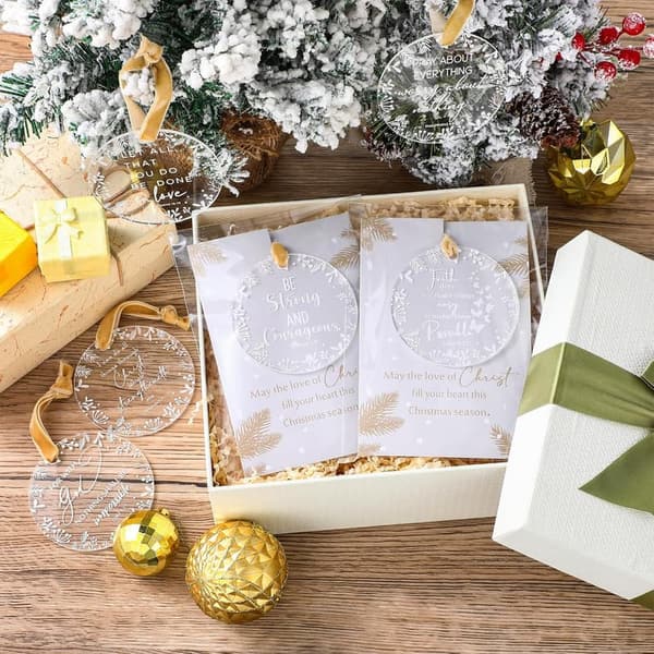 Christian Party Favors: Acrylic Tree Ornaments & Mini Bibles
