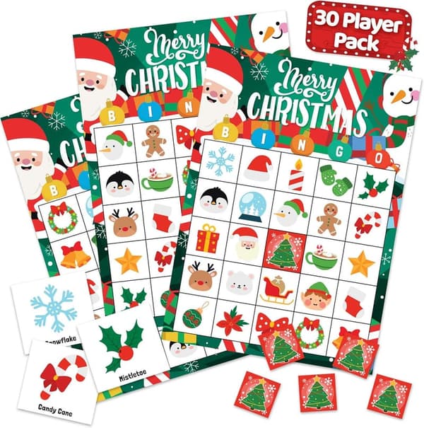 Christmas Bingo Game for Kids & Adults - 30 Players