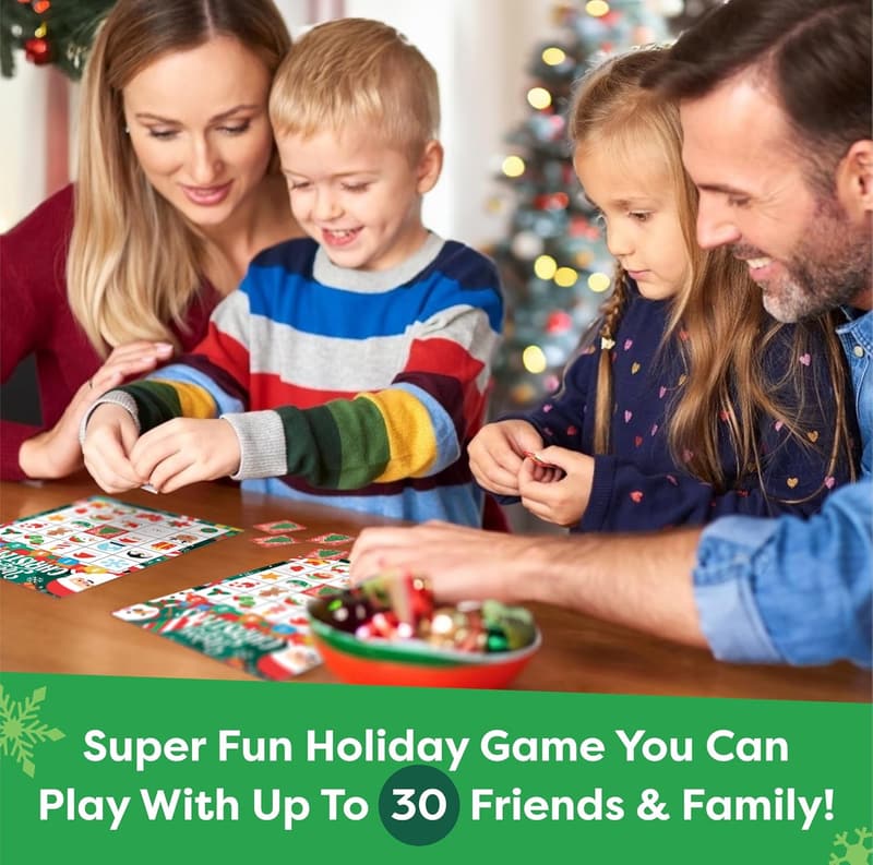 Christmas Bingo Game for Kids & Adults - 30 Players