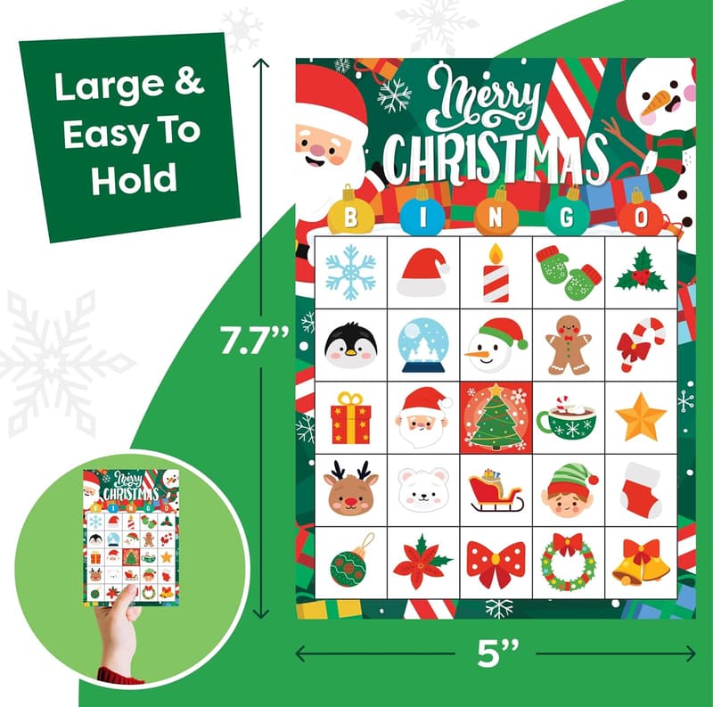 Christmas Bingo Game for Kids & Adults - 30 Players