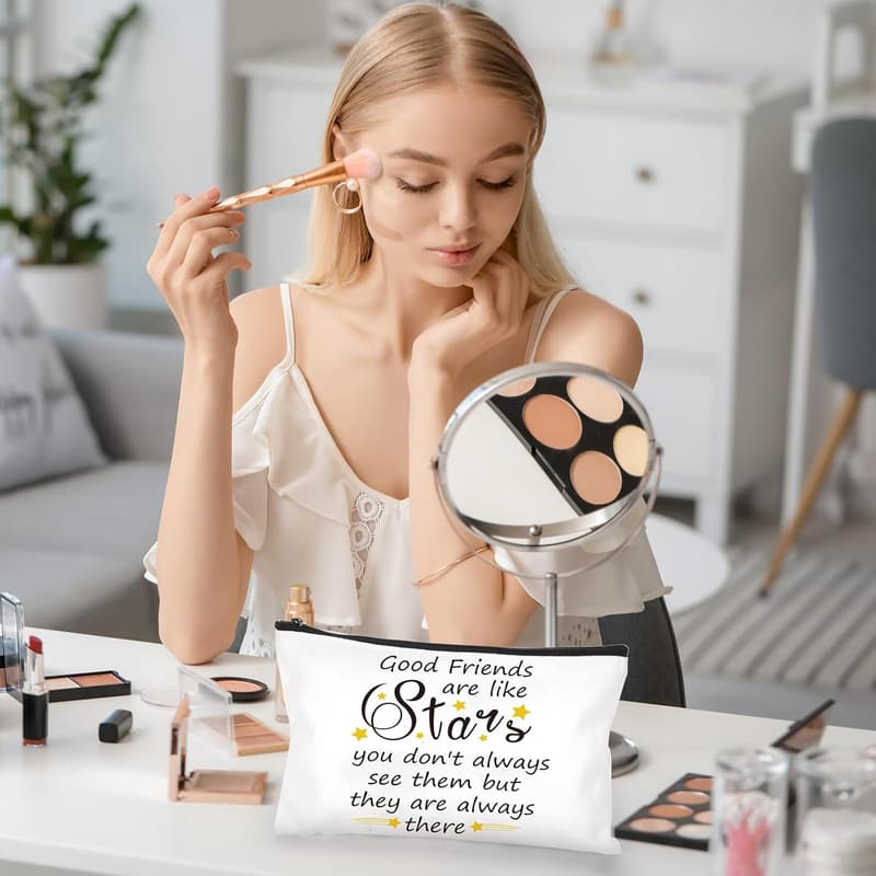 Friendship Birthday Gift Set for Women: Makeup Bag & Adjustable Bracelet