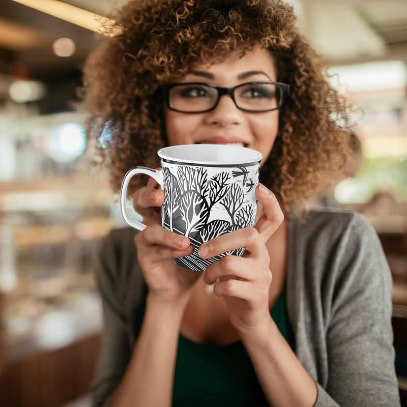 Boho Horse Ceramic Mug - 16 oz Black & White for Coffee & Tea