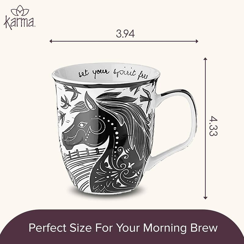 Boho Horse Ceramic Mug - 16 oz Black & White for Coffee & Tea