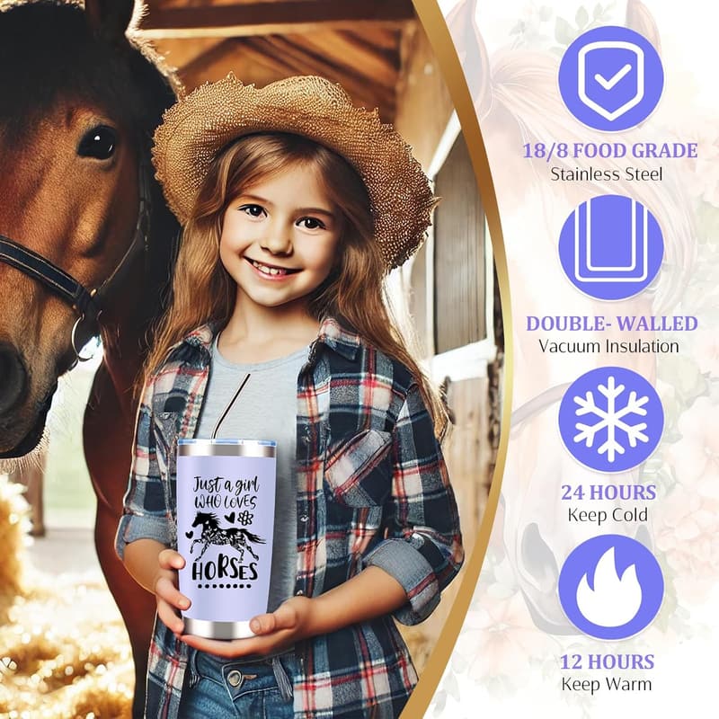 Horse Lover Birthday Gift Set with Tumbler, Makeup Bag & Accessories